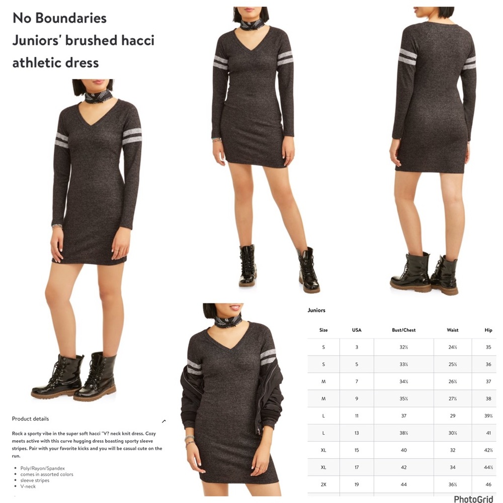 No Boundaries XXXL plus size juniors charcoal hacci athletic dress NWT